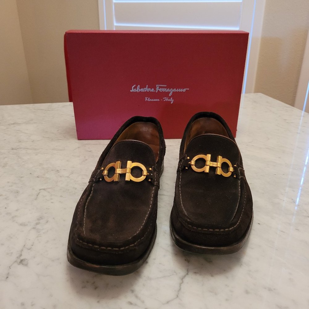 Men's Ferragamo Dark Brown Suede Loafers